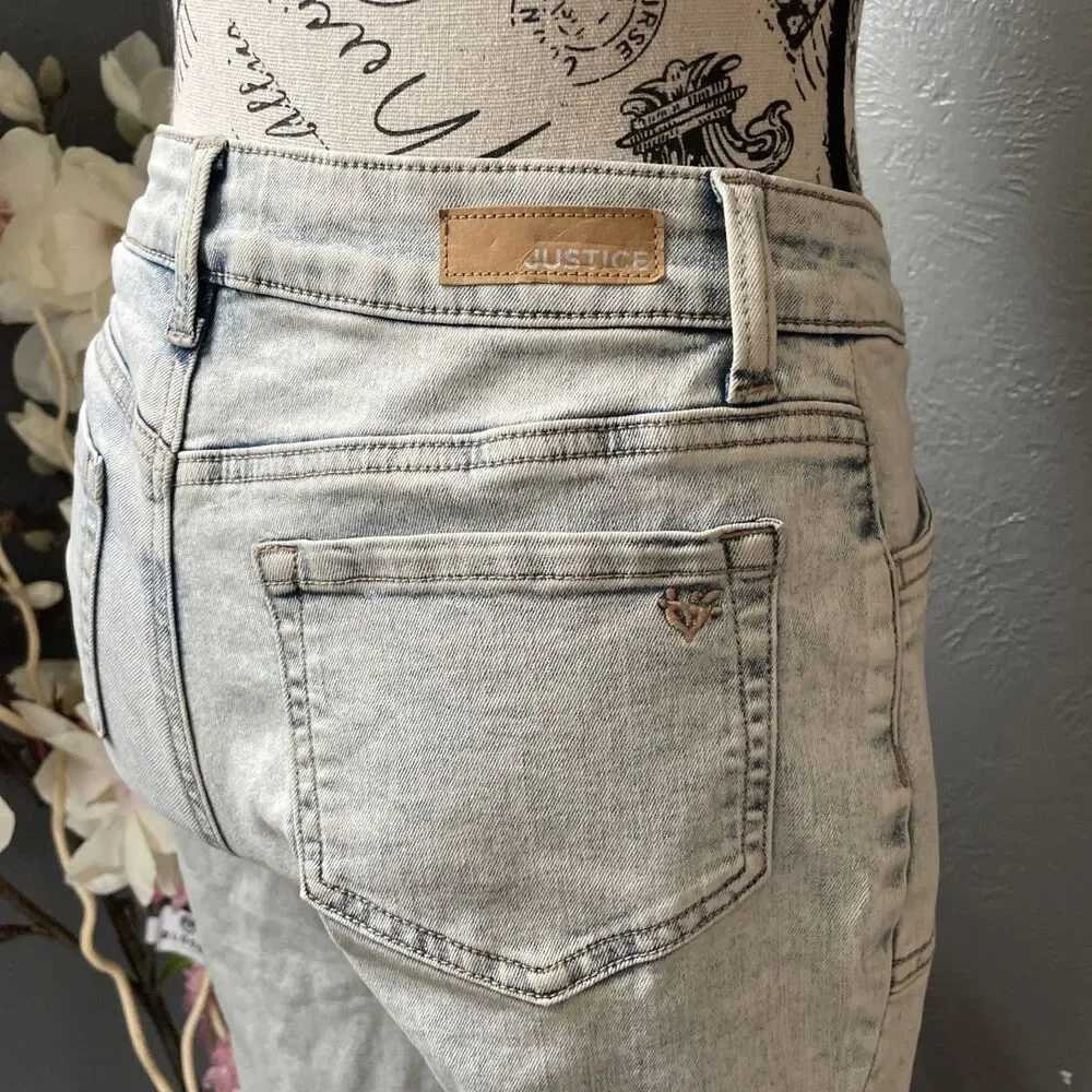 Justice Girls Light Wash Cargo Flare Jeans Multi Pocket Size 14